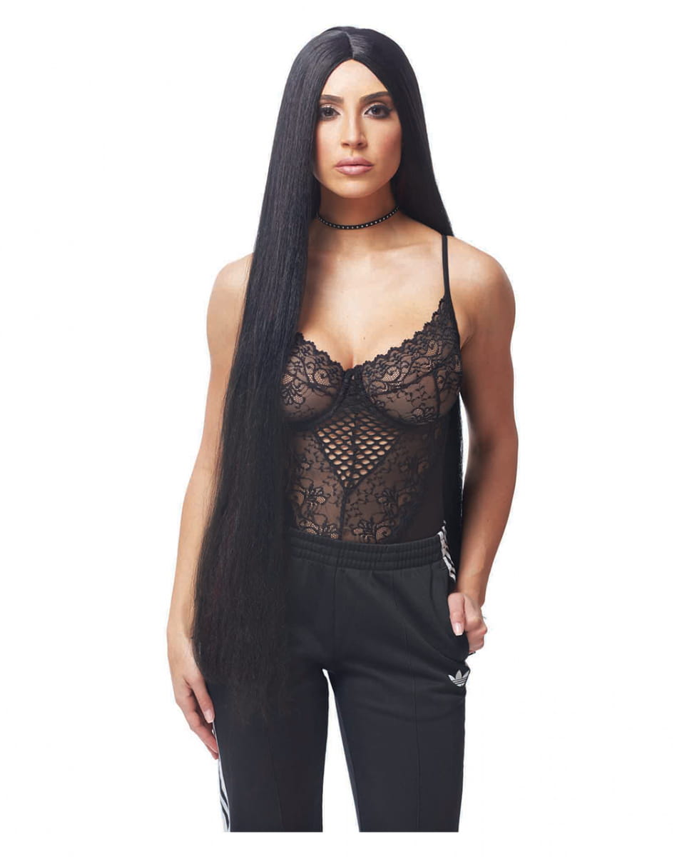 Schwarze Perücke Kim extra lang