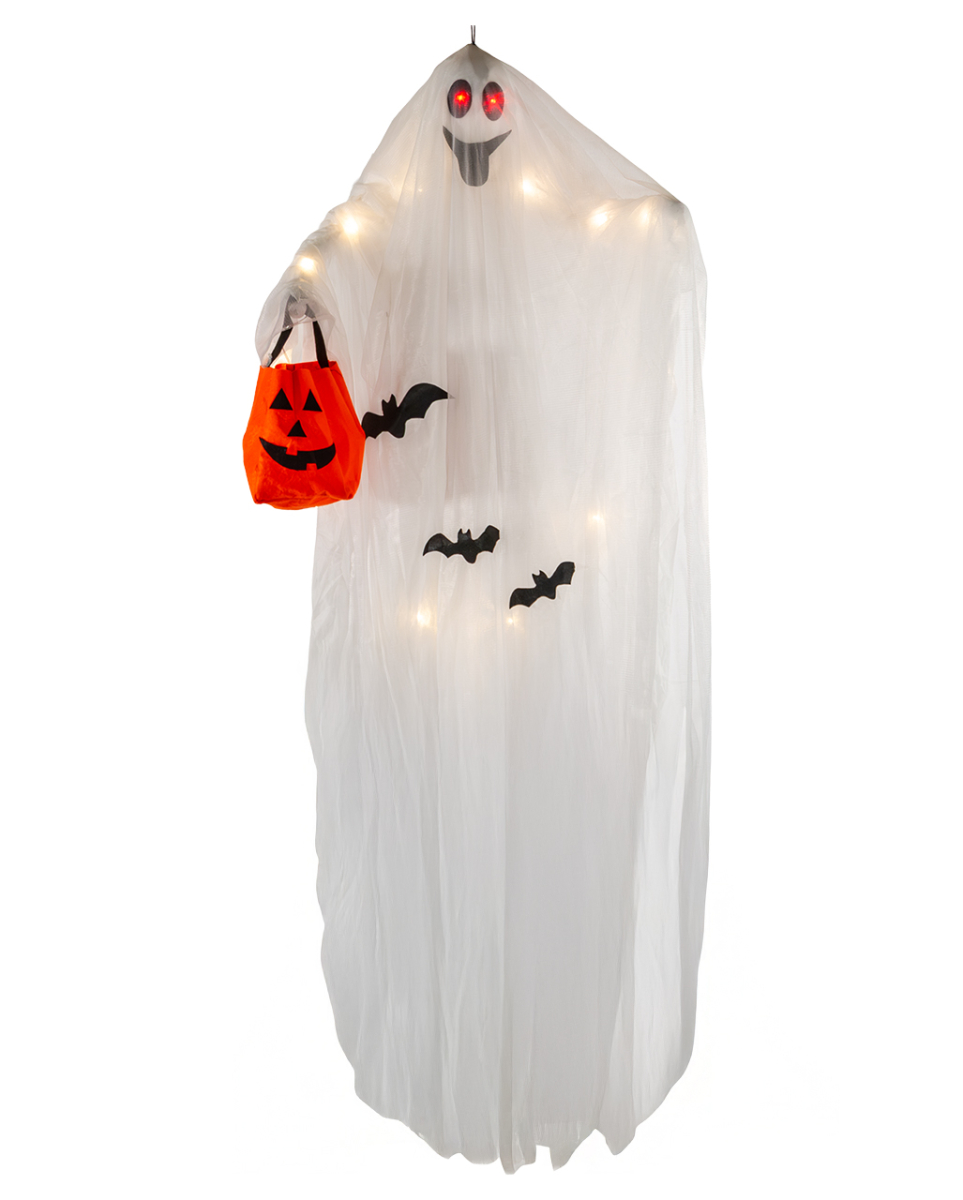 Halloween Gespenst Hängefigur mit LED & Kürbistasche 177cm