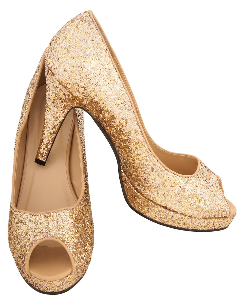 Goldene Glitzer Peep Toe Pumps
