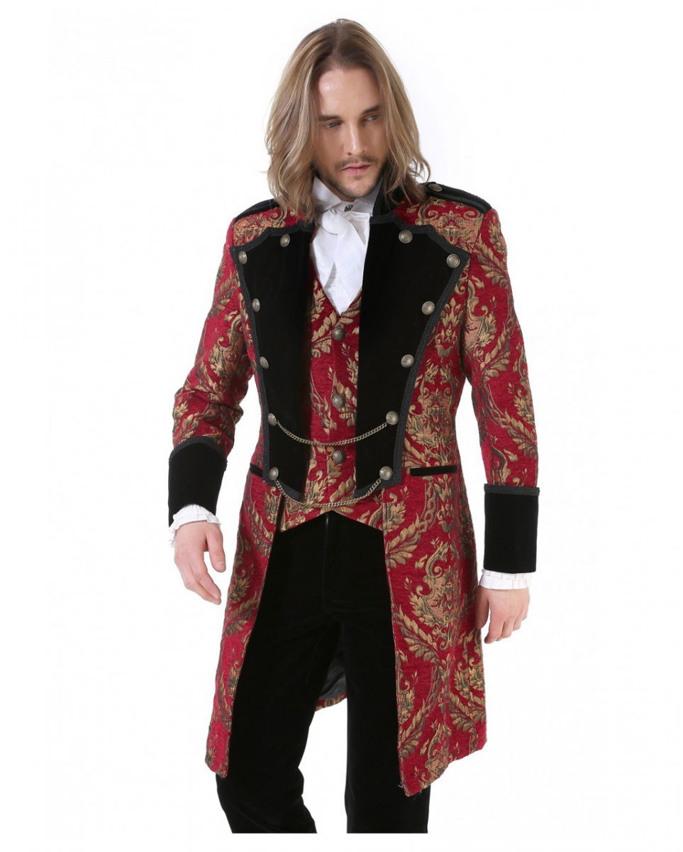 Gothic Aristokrat Herren Mantel Gold Rot Brokat