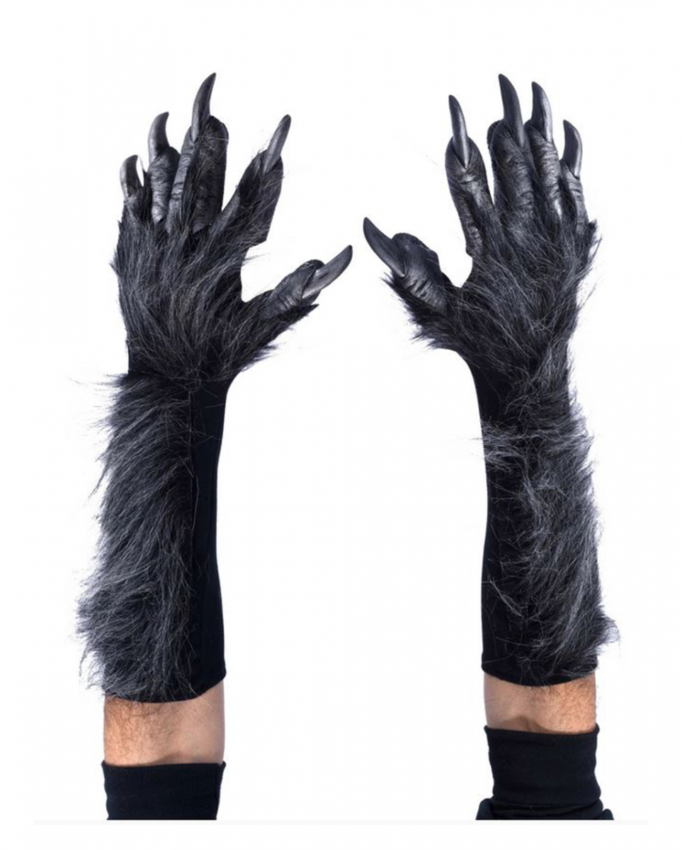 Graue Werwolf Handschuhe mit Kunstfell Deluxe