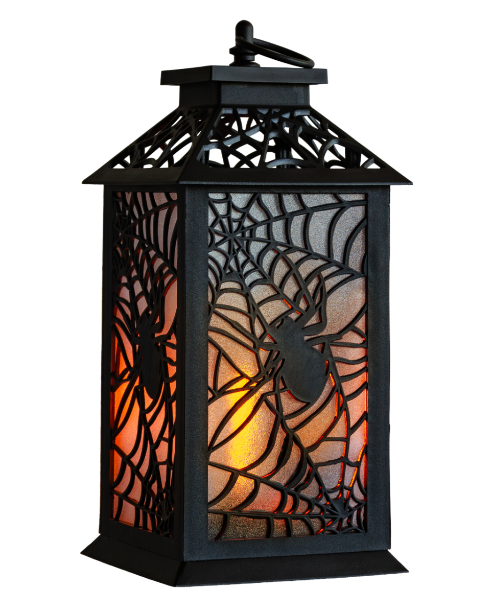 Halloween Laterne mit Spinnen & LED Flamme 29,5cm