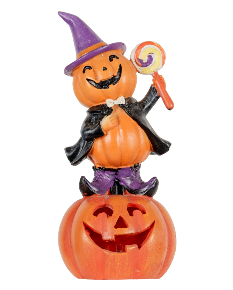 Hexenkürbis auf Halloween Kürbis Figur mit LED 19cm