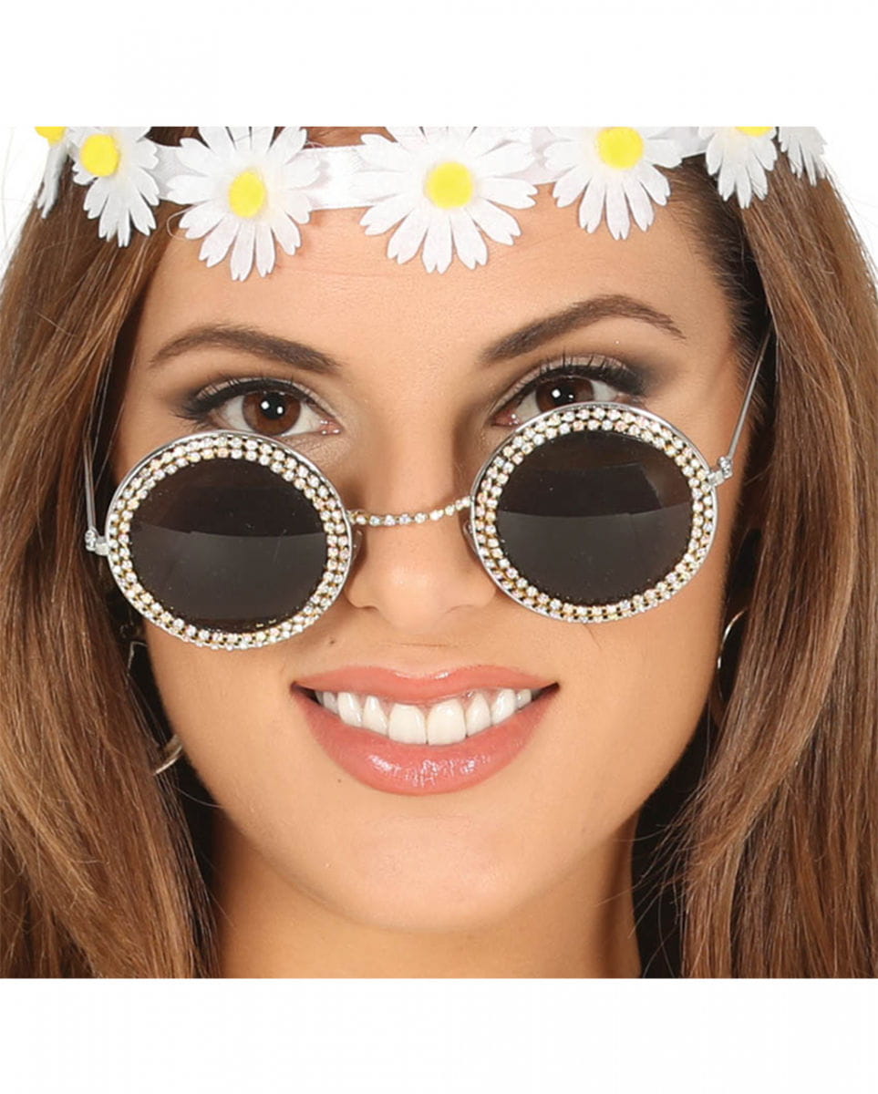 Flower Power Brille mit Strasssteinen