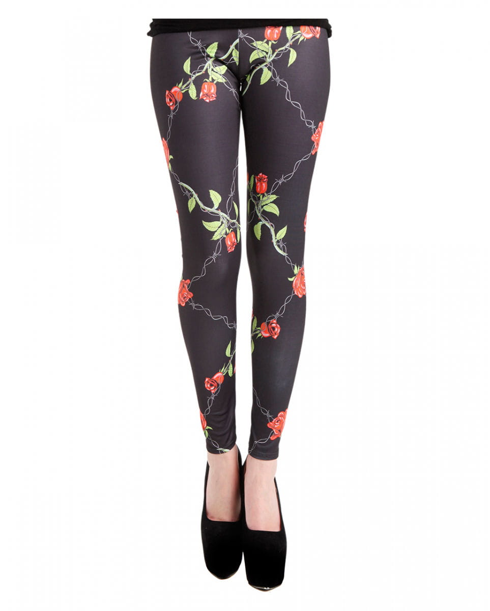 Schwarze Rosen Stacheldraht Leggings