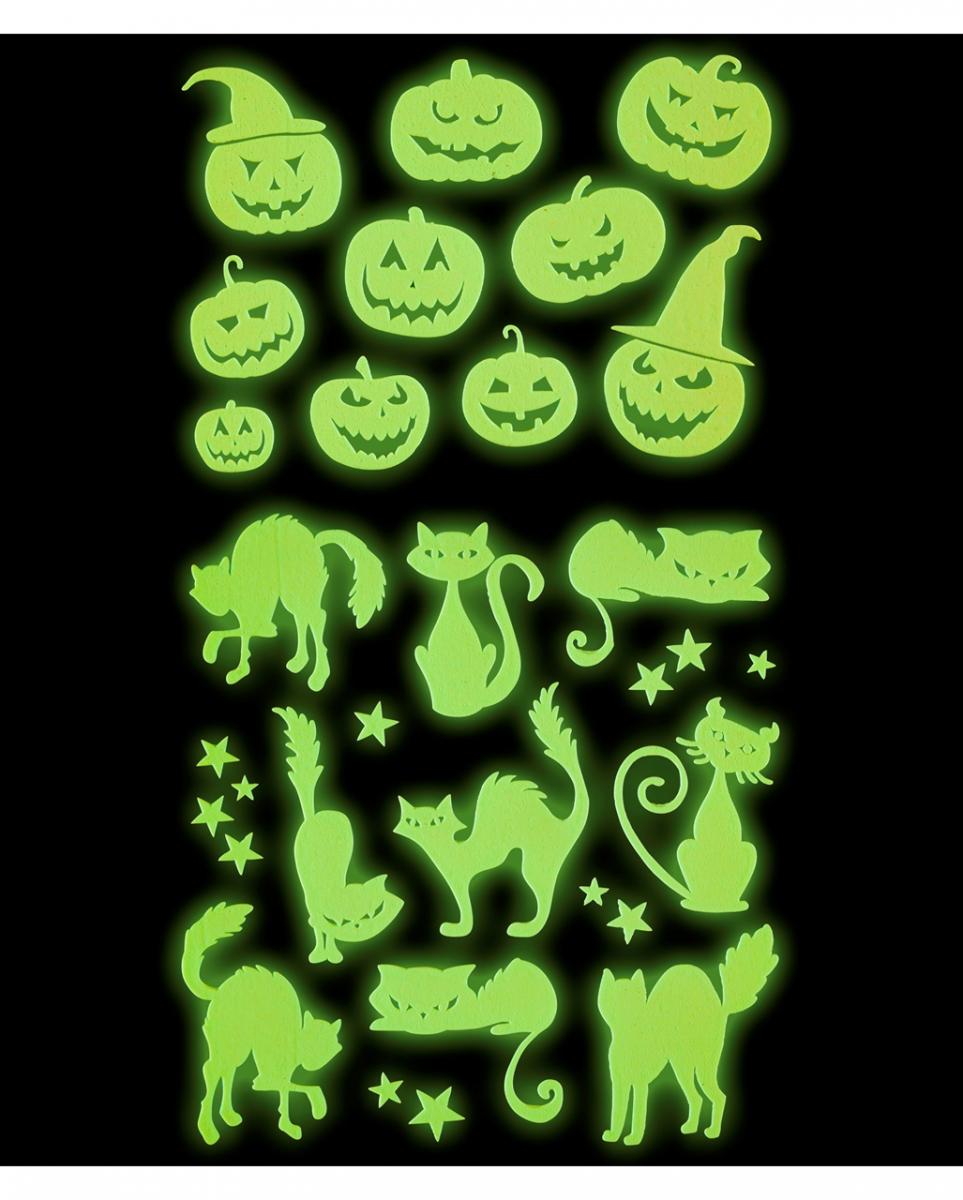 Leuchtende 'Kürbisse & Katzen' Halloween Sticker