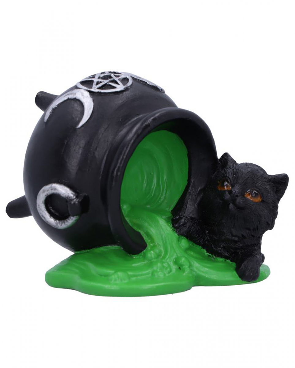 Schwarze Katze mit umgefallenem Hexenkessel 8,7cm