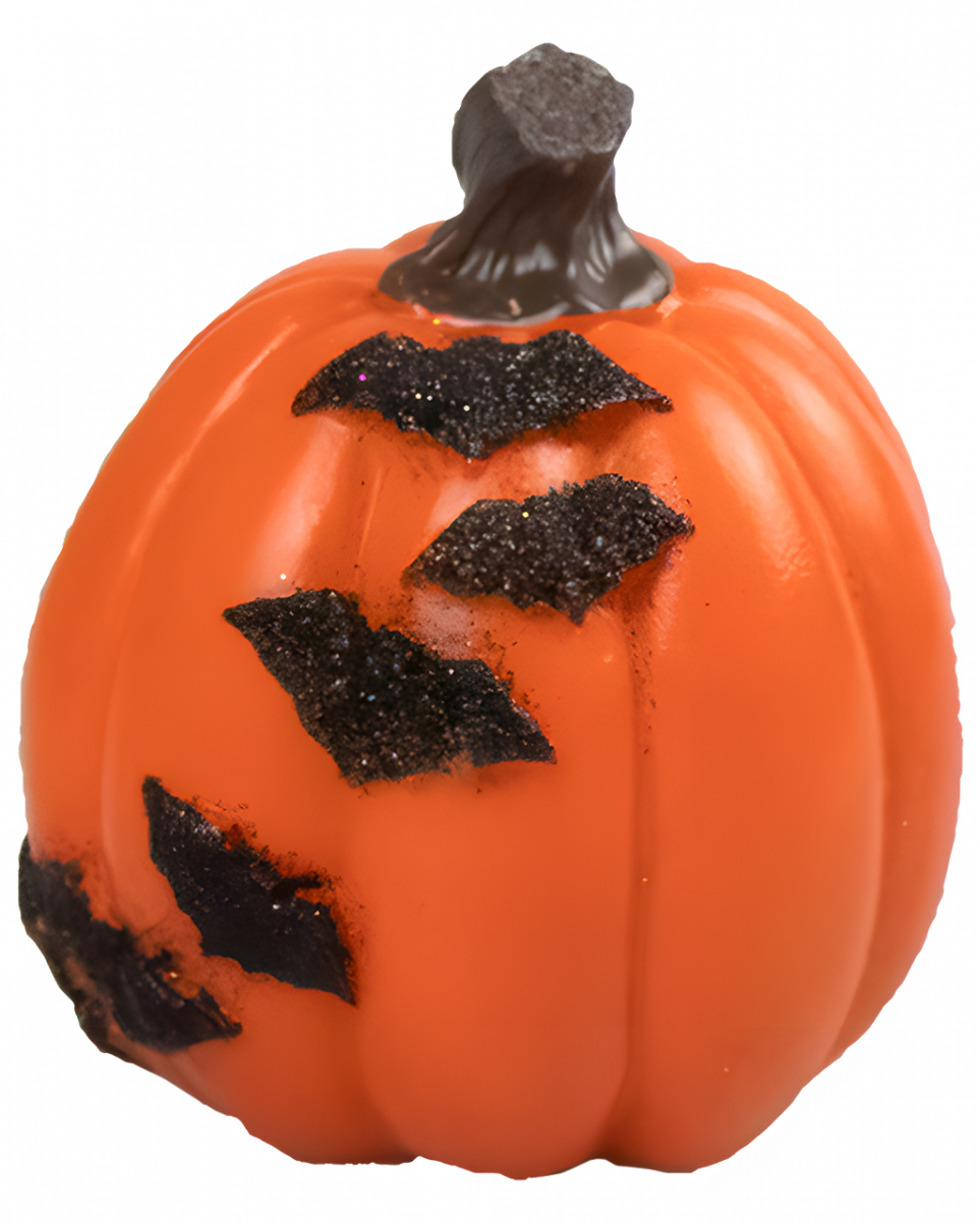 Deko Kürbis mit Glitzer Fledermäusen orange 9,5cm