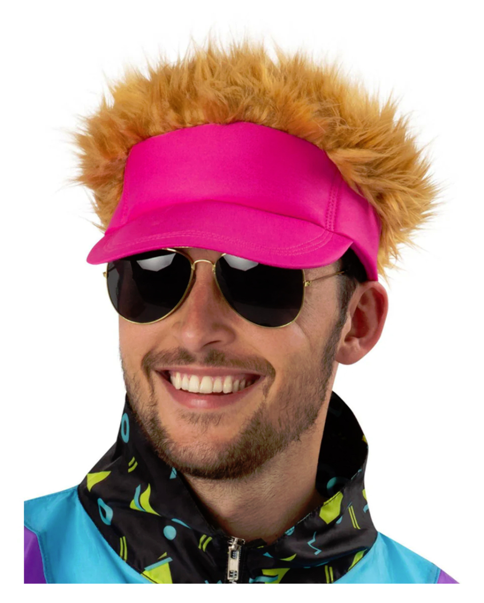 80's Visierhut pink mit dunkelblondem Haar