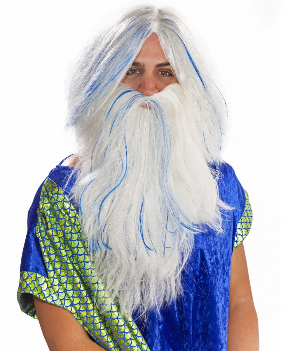Weiße Neptun Perücke mit Strähnen