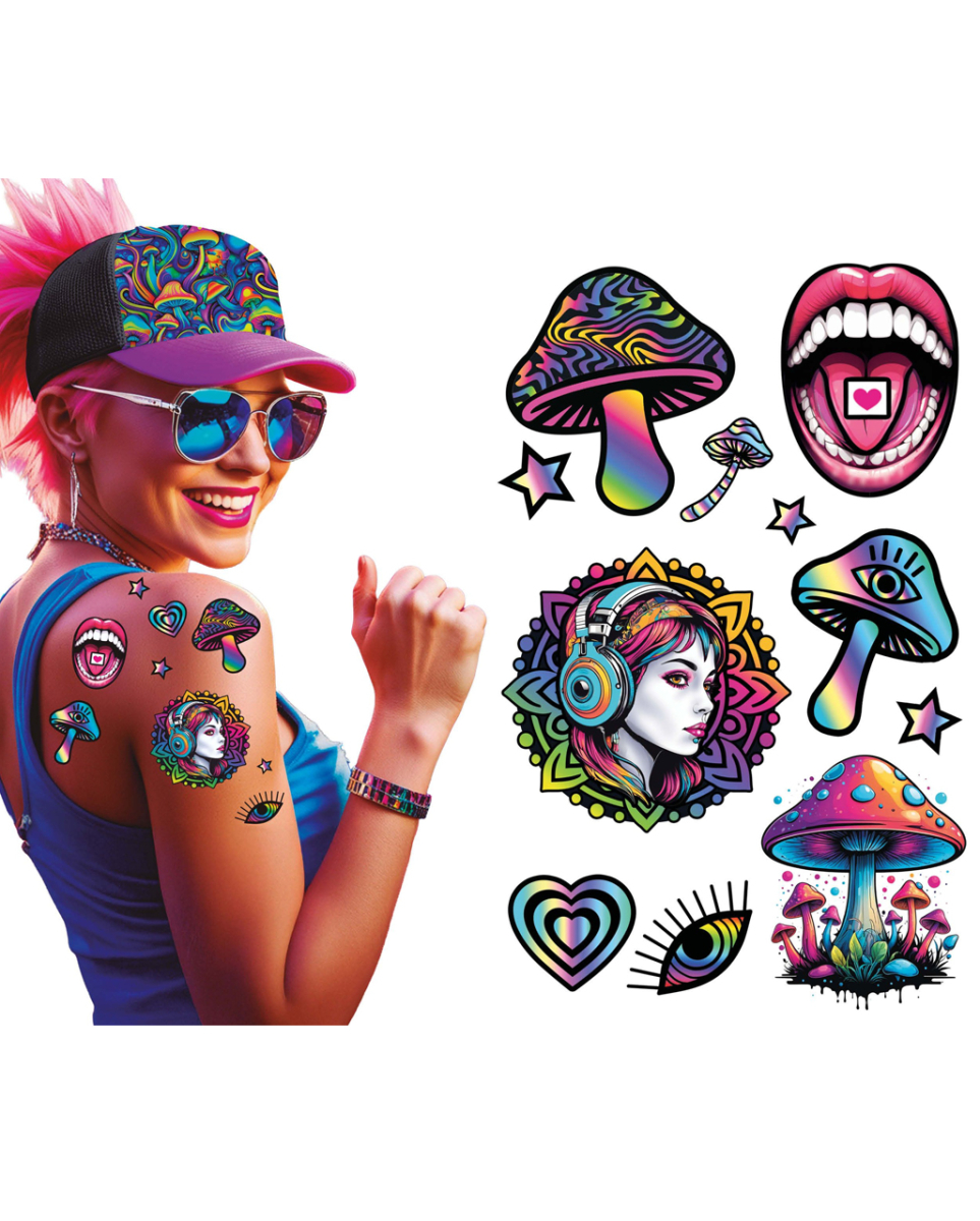 Magic Mushroom Psychedelic Tattoo Set