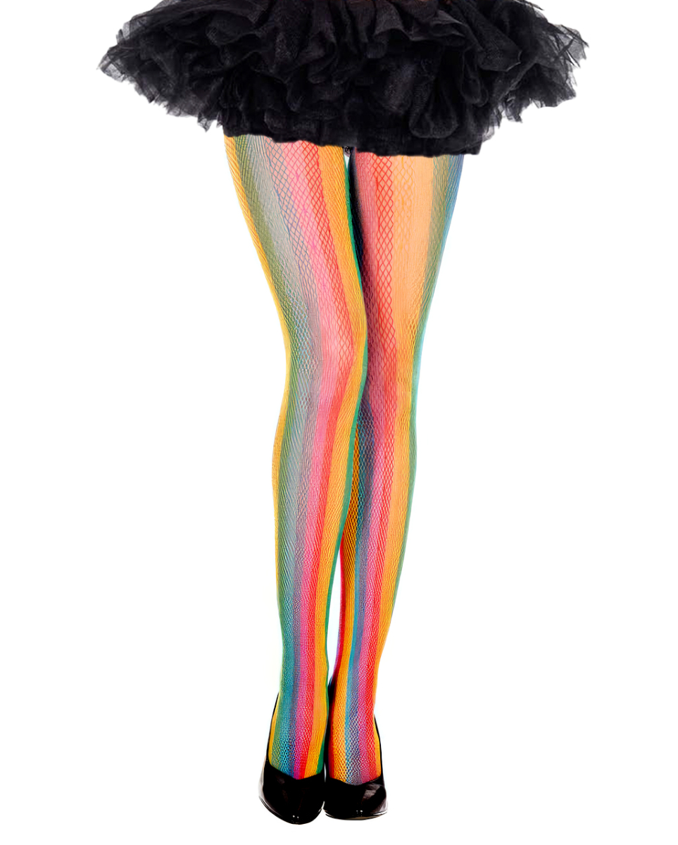Regenbogen Netzstrumpfhose für Fasching & Pride Outfits