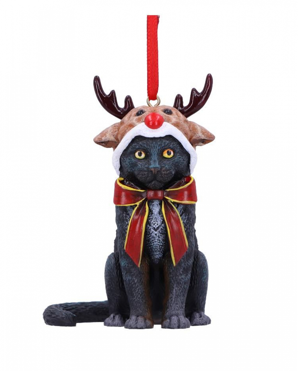 Katze mit Rentiermütze Weihnachtskugel 9cm