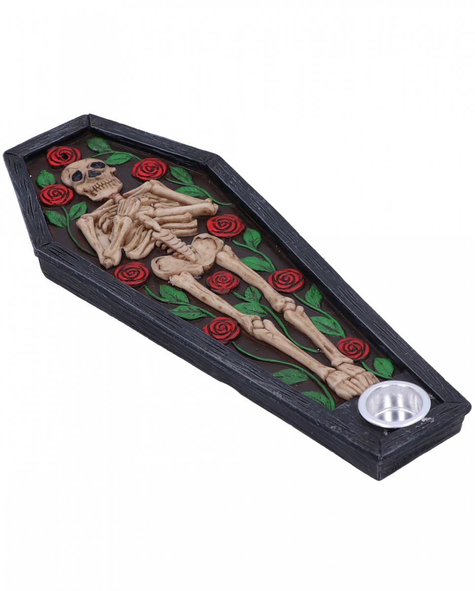 Skelett in Rosen Räucherstäbchen & Kegel Halter 21,5cm
