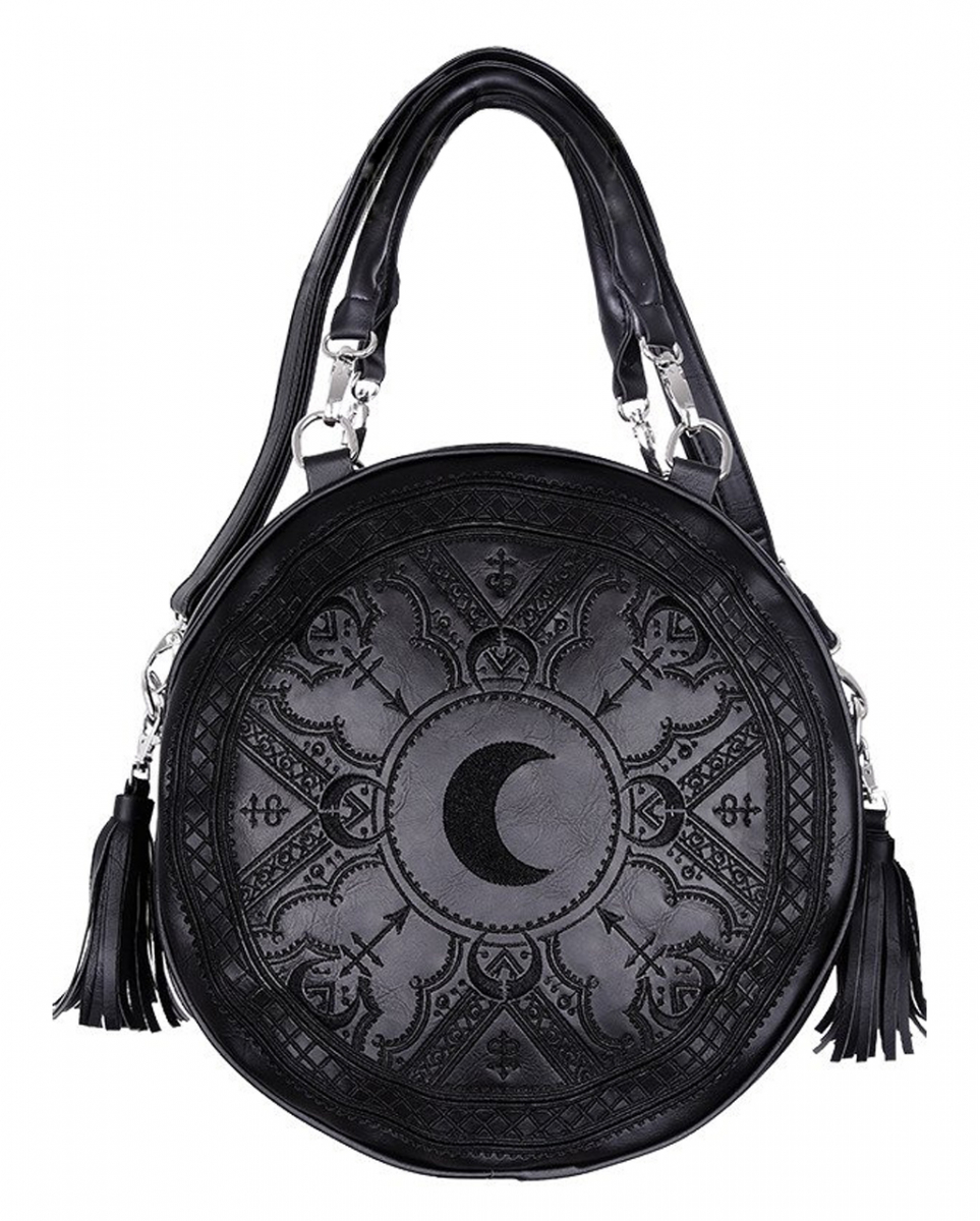 Schwarze Henna Gothic Handtasche rund