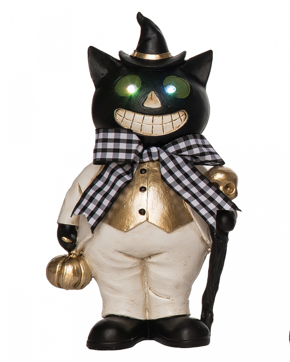 Elegante Halloween Katze mit Leuchtaugen 25cm