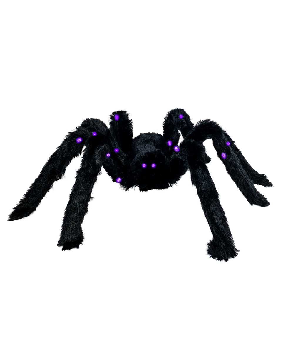 Schwarze Spinne mit Haaren & LED Beleuchtung 65cm