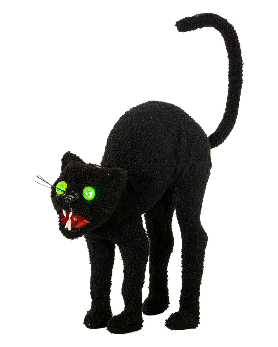 Schwarze bucklige Katze mit LED Augen 32cm