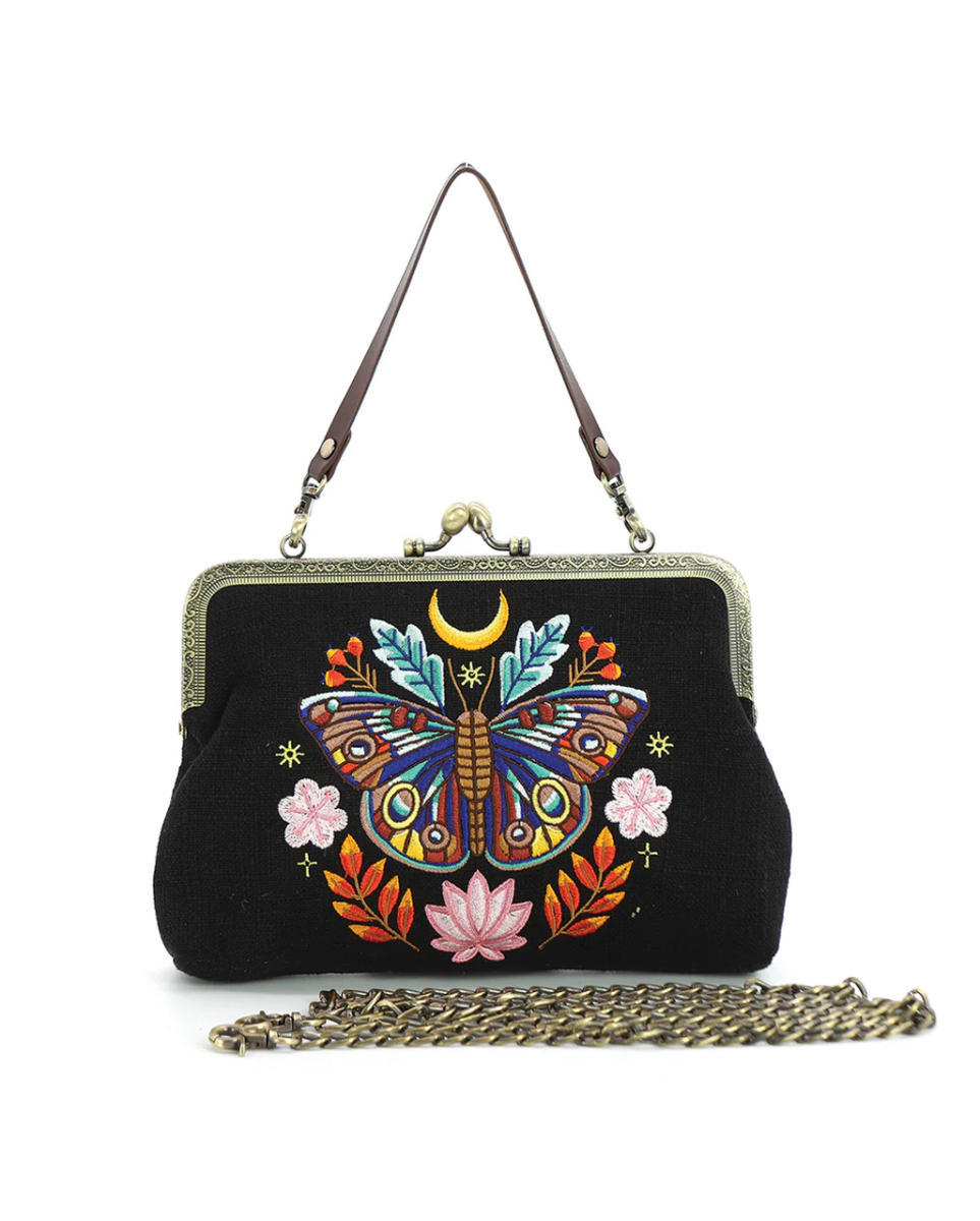 Schwarze Mond Motte Vintage Handtasche