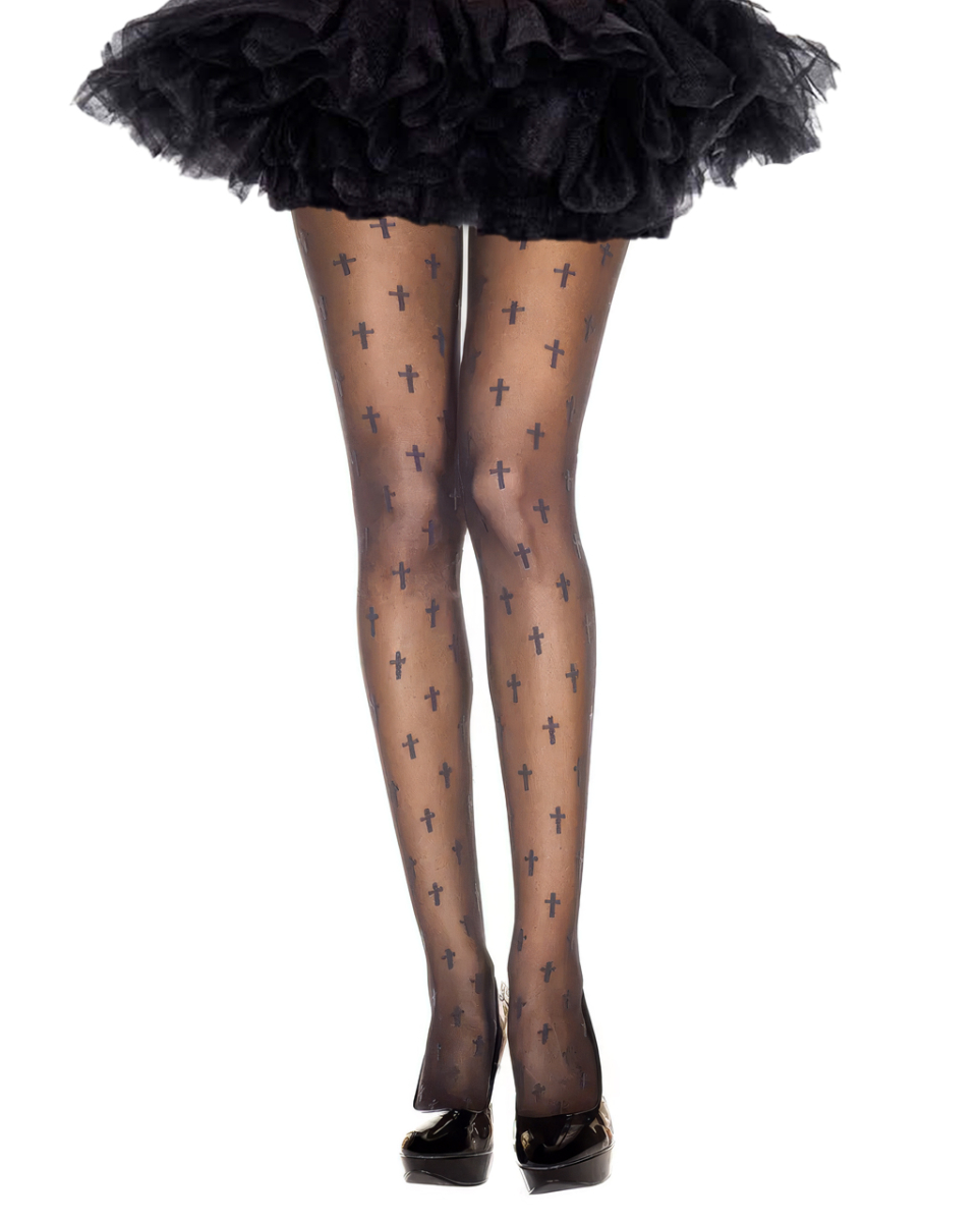 Schwarze Gothic Strumpfhose mit Kreuzen