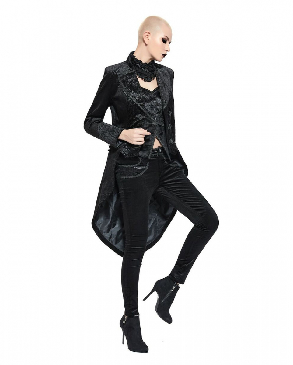 Schwarzes Gothic Damenjackett mit Schwalbenschwanz