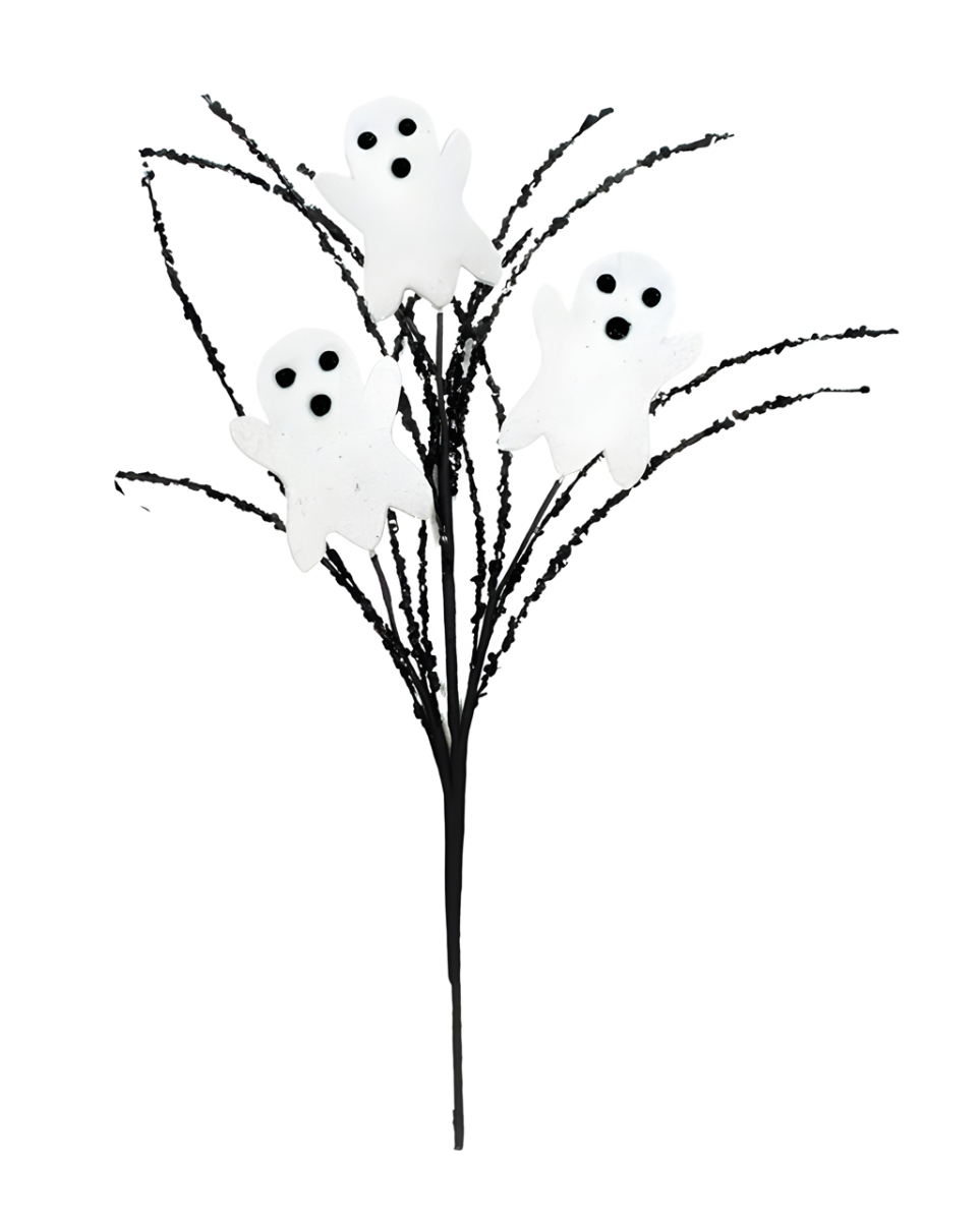 Schwarzer Gothic Deko Zweig mit 3 Gespenstern 36cm