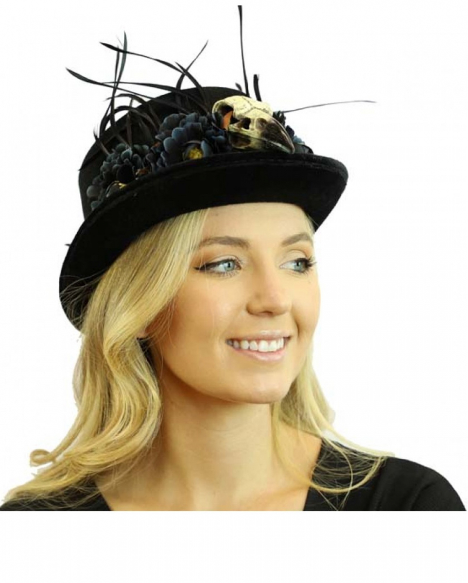 Schwarzer Zylinder mit Blüten & Krähenschädel