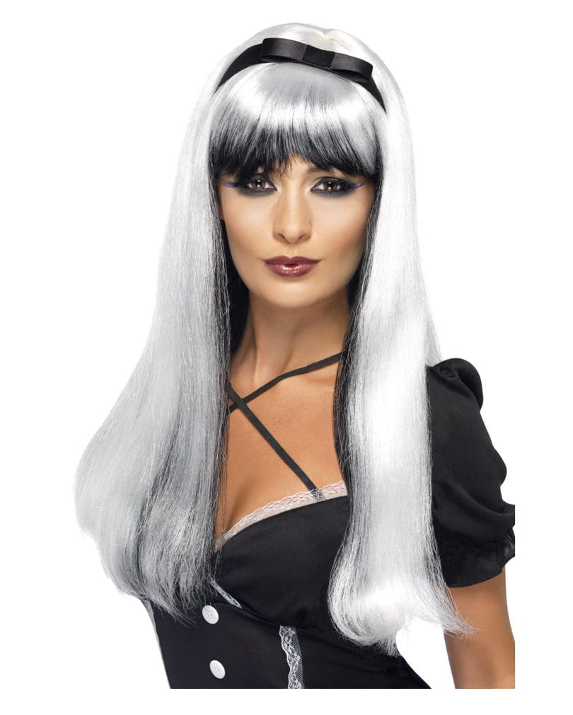 Fantasy Hexe Perücke silber/schwarz