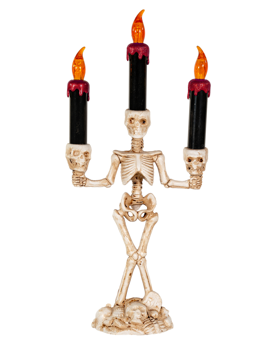 Skelett-Kerzenleuchter mit 3 leuchtenden Kerzen