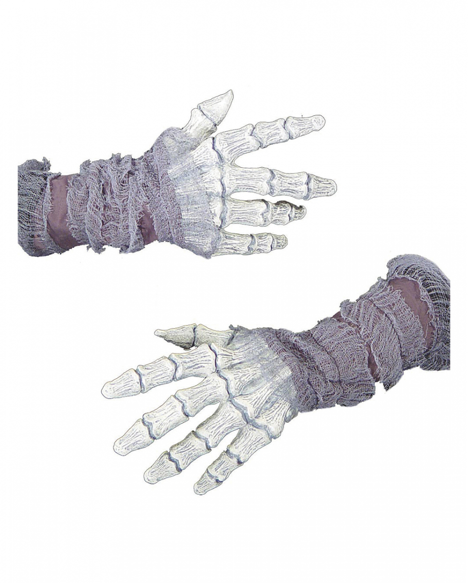 Skelett Handschuhe Weiß mit Stofffetzen