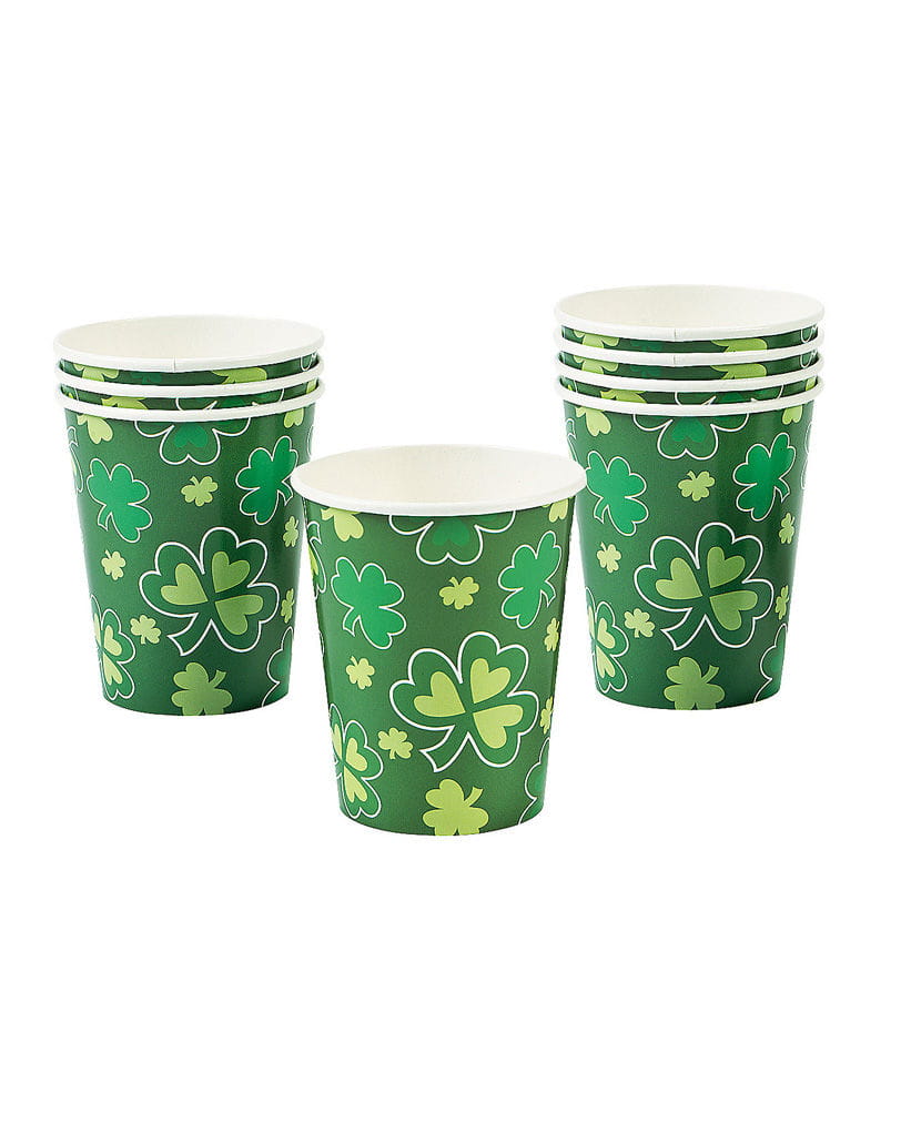 St. Patricks Day Pappbecher mit Shamrock Motiv 8 St.