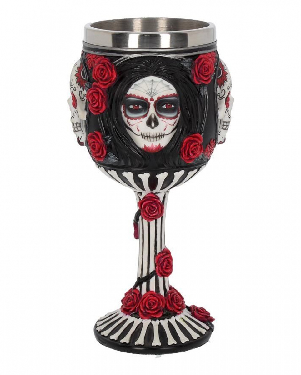 Sugar Skull Trinkkelch mit Rosen