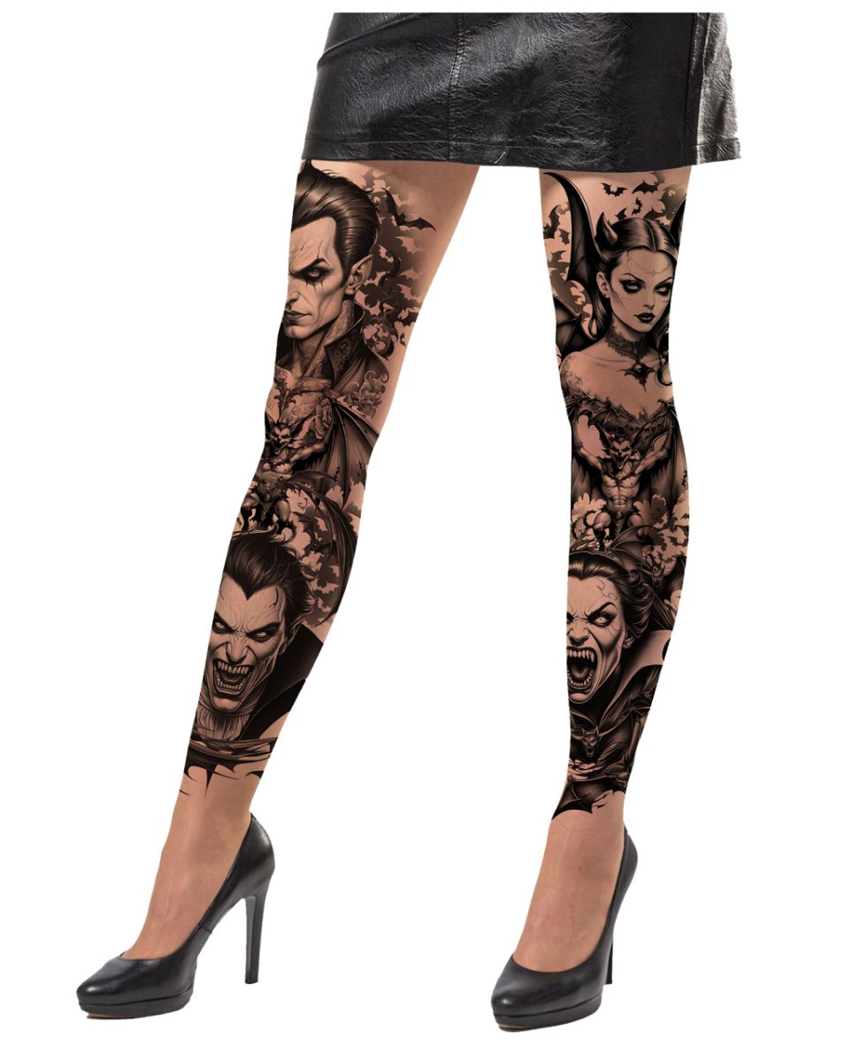 Vampir Tattoo Effekt Strumpfhose