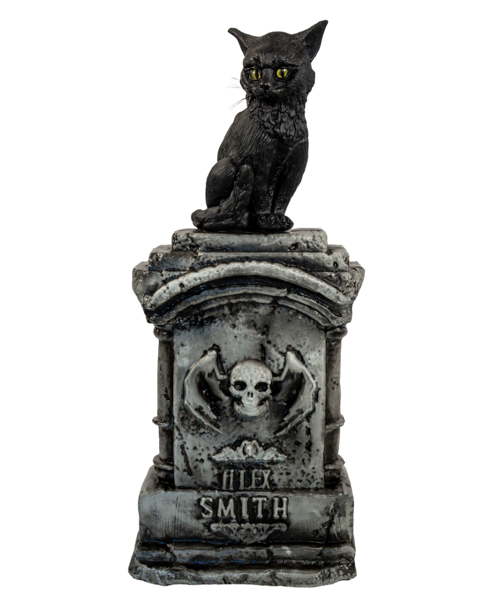 Hexenkatze Salem mit Licht & Sound auf Grabstein 90cm