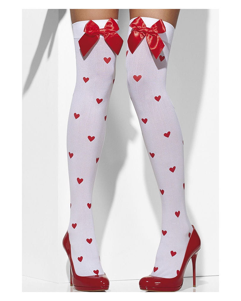 Weiße Overknees mit Herz & Schleife