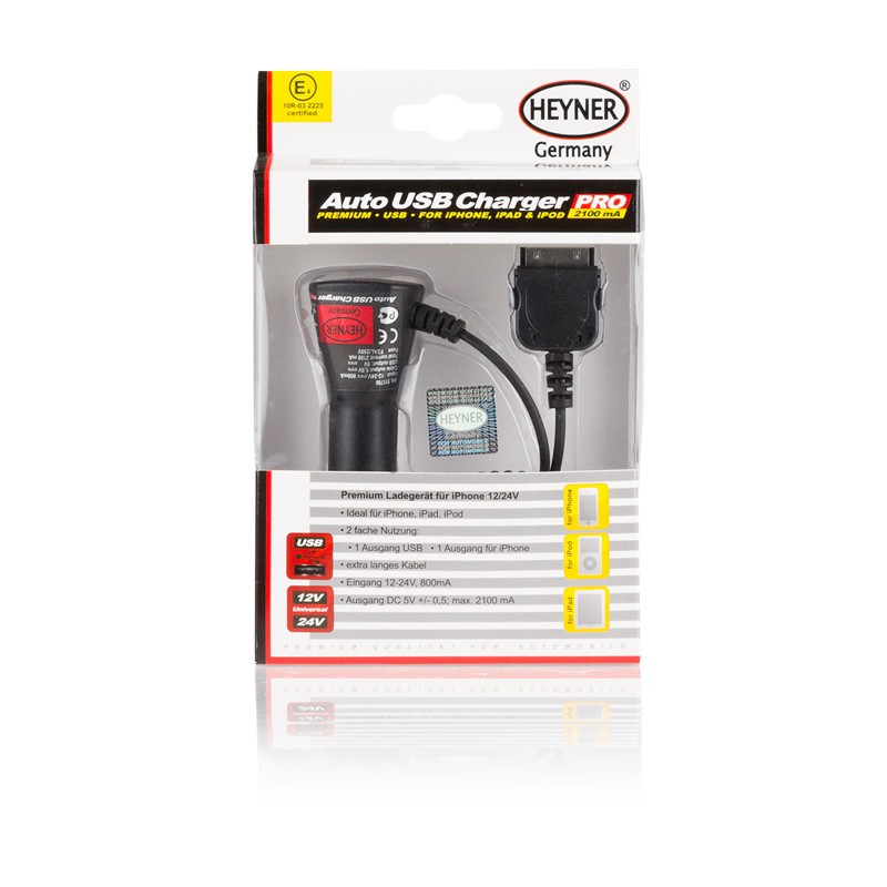 HEYNER USB / iPhone, iPad & iPod Ladegerät Ladekabel, Zigarettenanzünder  511700