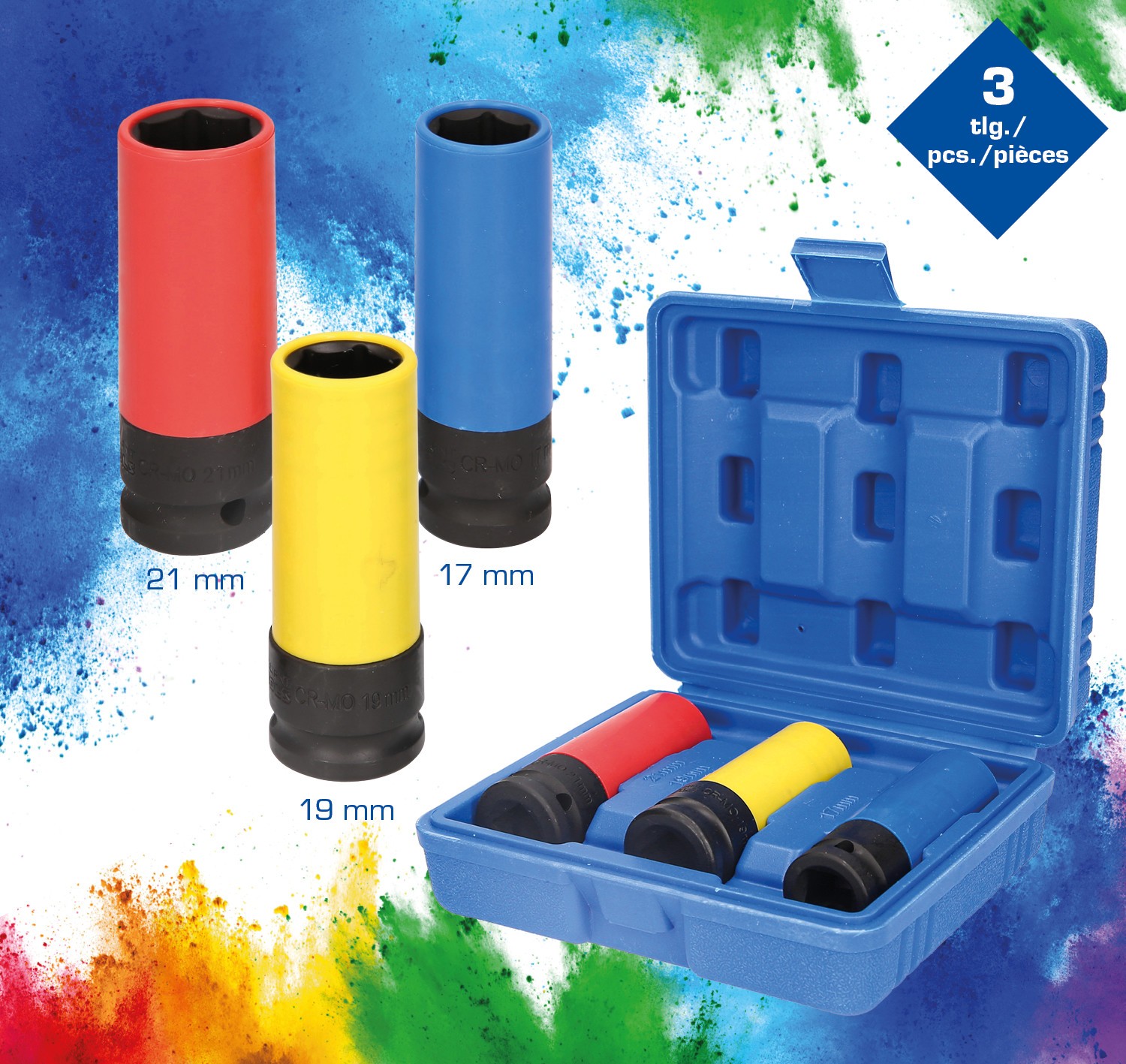 Brilliant Tools 1/2' Alu-Felgen-Kraft-Stecknuss-Satz, 17 / 19 21 mm, 3-tlg Felgen-Demontagewerkzeug,Kraft-Stecknuss-Satz  BT691005