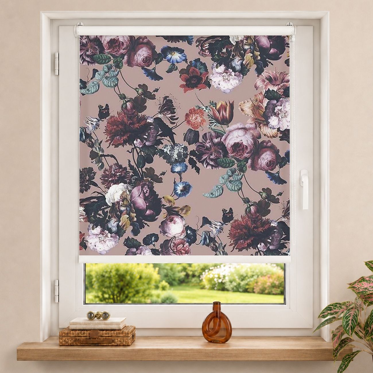 Rollo Altmeisterliche Blüten mit Tulpen und Rosen auf Beige