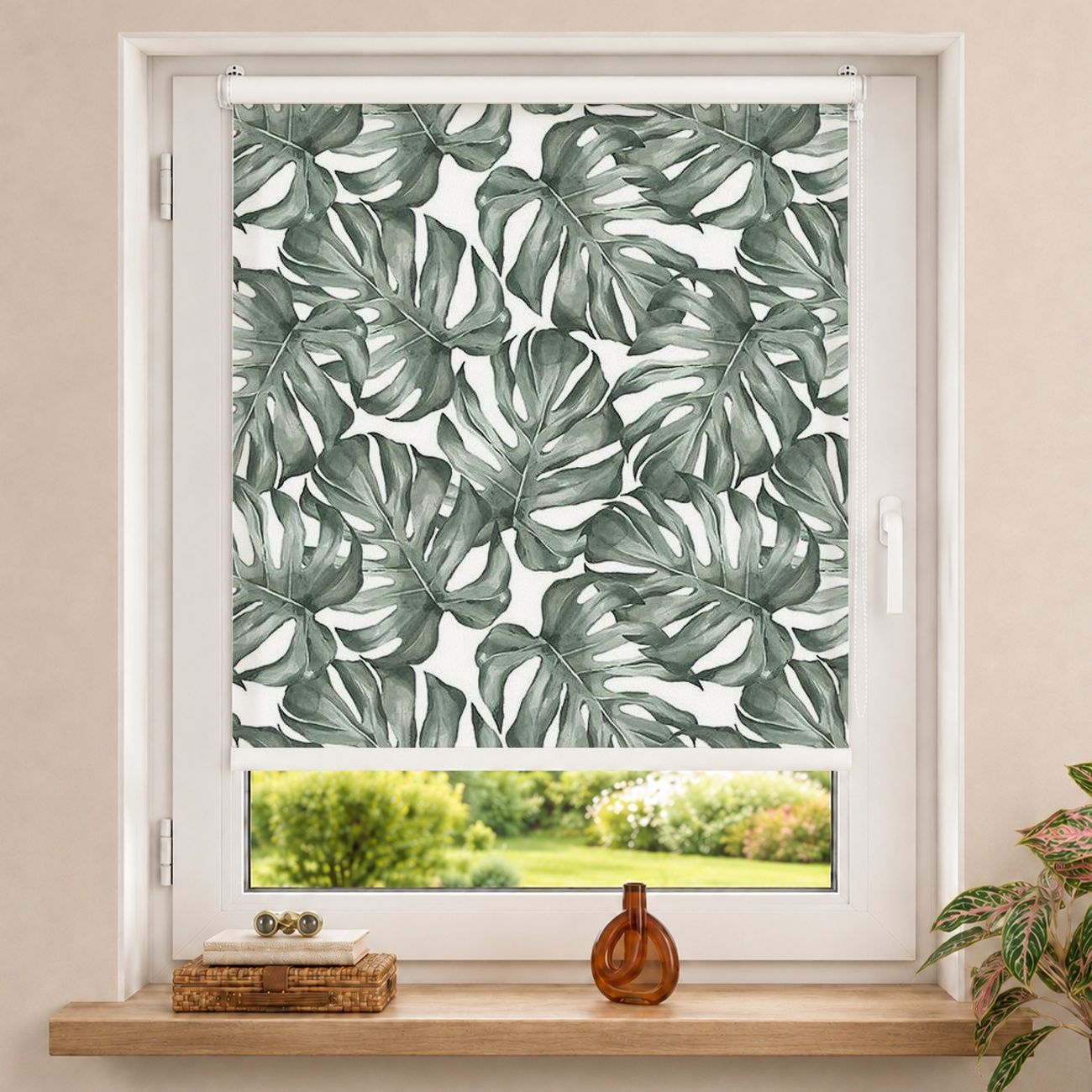 Rollo Aquarell Monstera Blätter in Grün