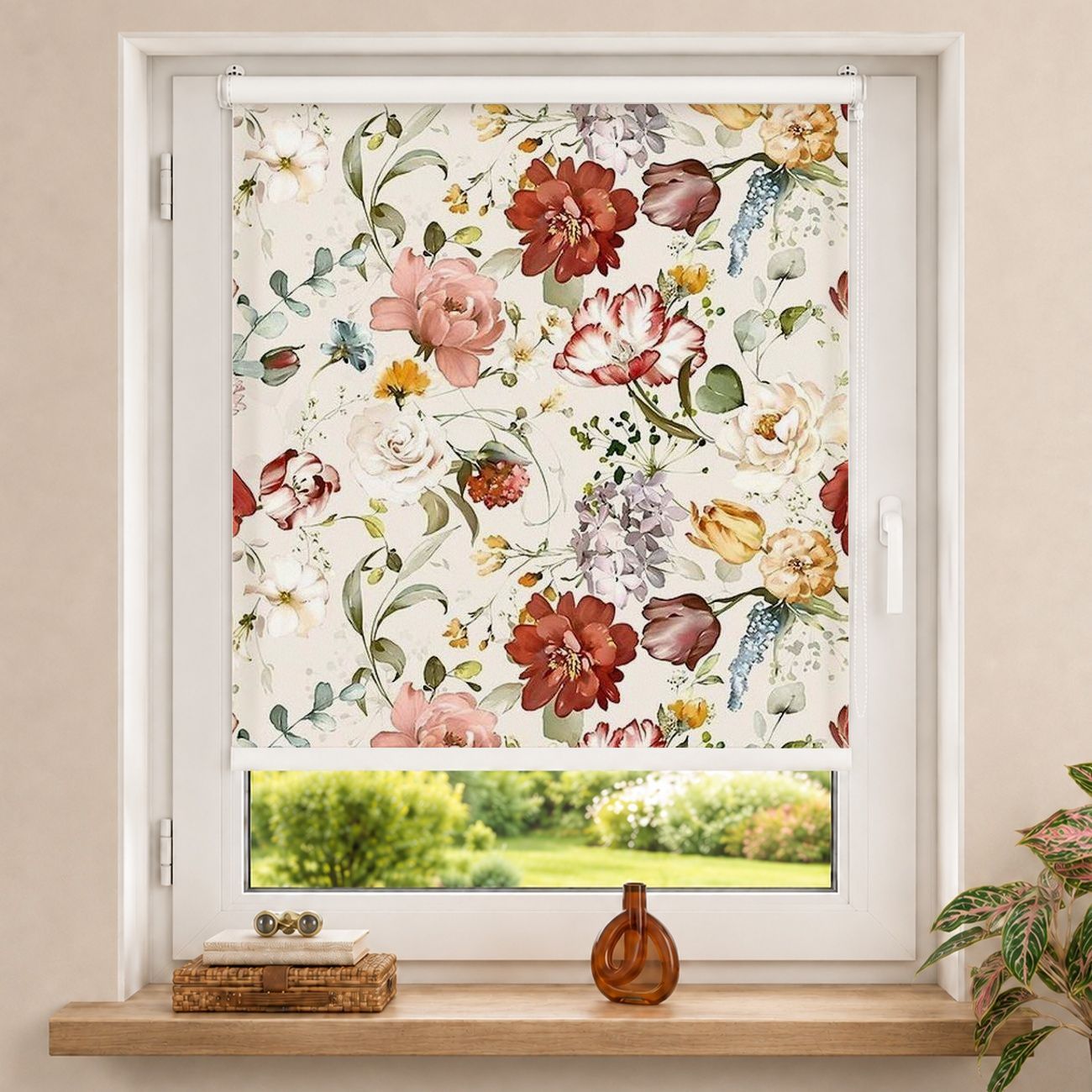 Rollo Blumen Aquarell Vintage Muster auf Beige