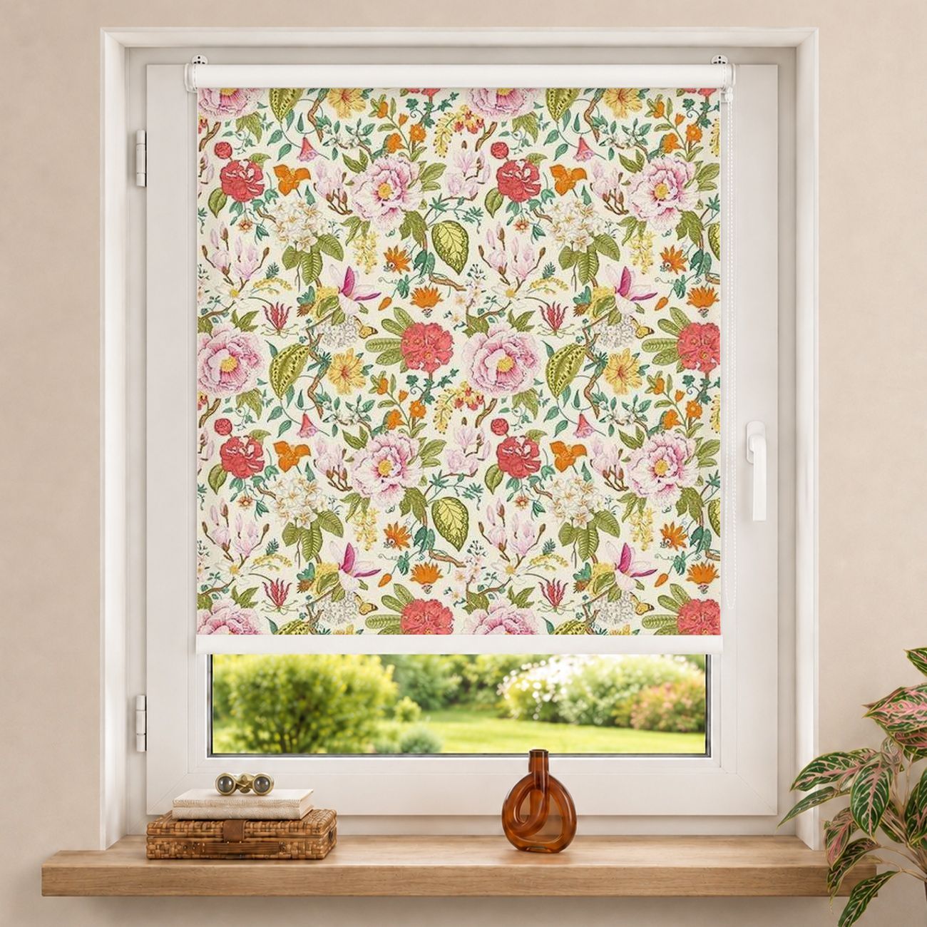 Rollo Illustriertes Blumen Chinoiserie Muster auf Gelb