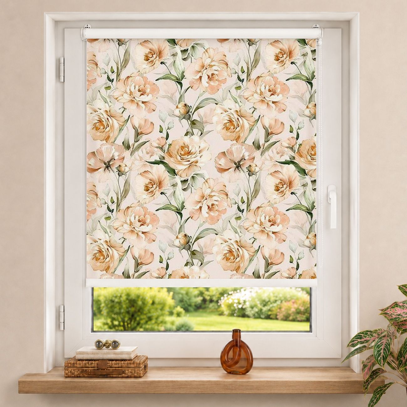 Rollo Pfingstrosen Aquarell Muster Beige