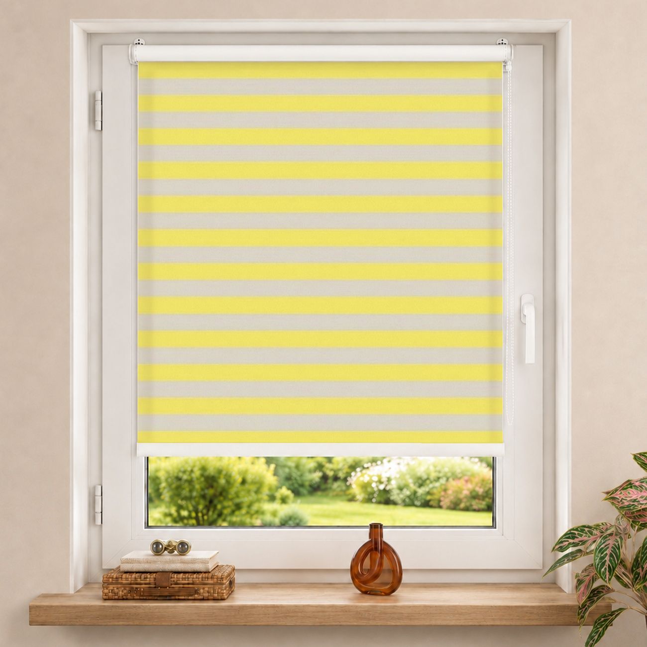 Rollo PopArt Sommer Streifen Gelb Beige Quer