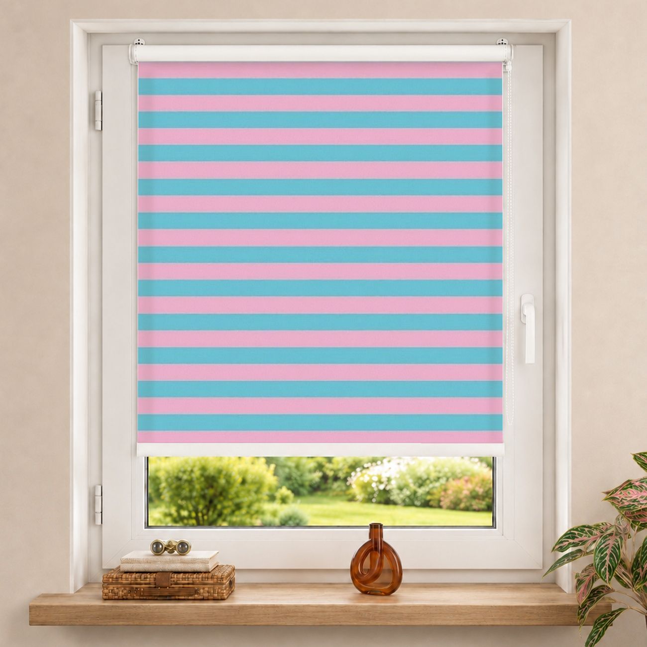 Rollo PopArt Sommer Streifen Rosa Hellblau Quer