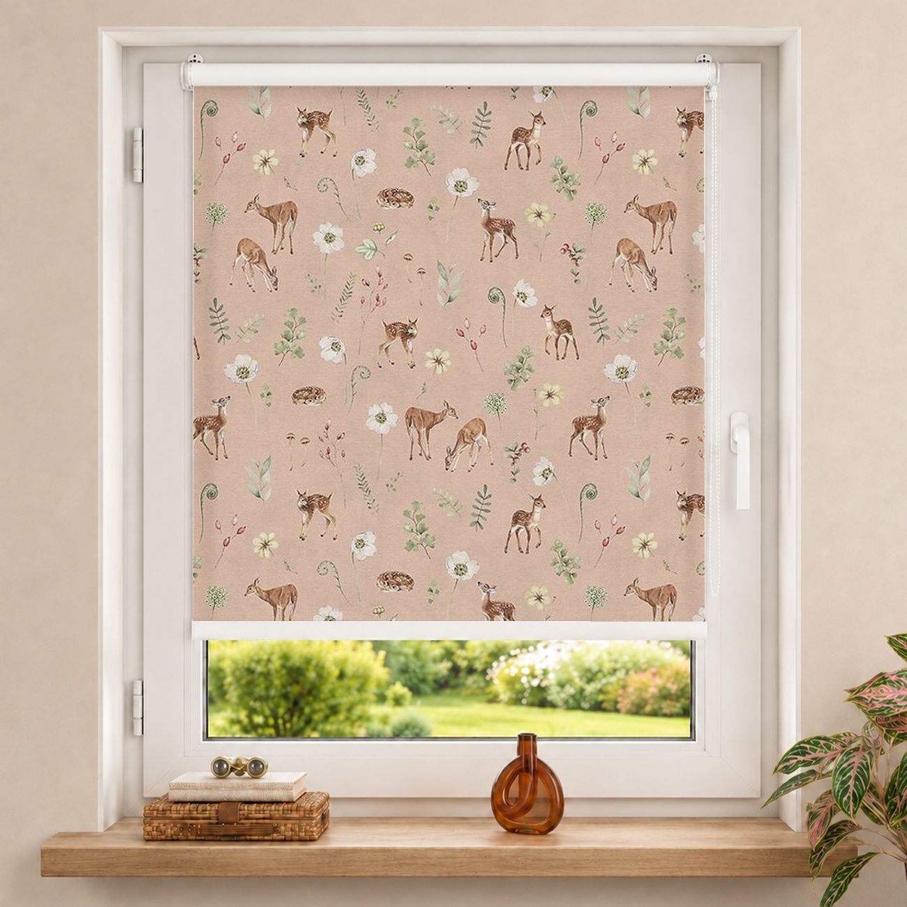 Rollo Reh mit Blüten Muster Braun