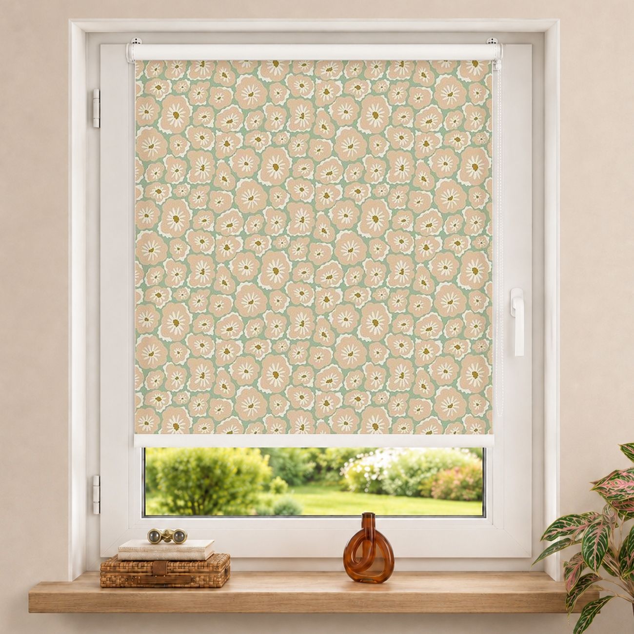 Rollo Retro Blüten Muster Beige