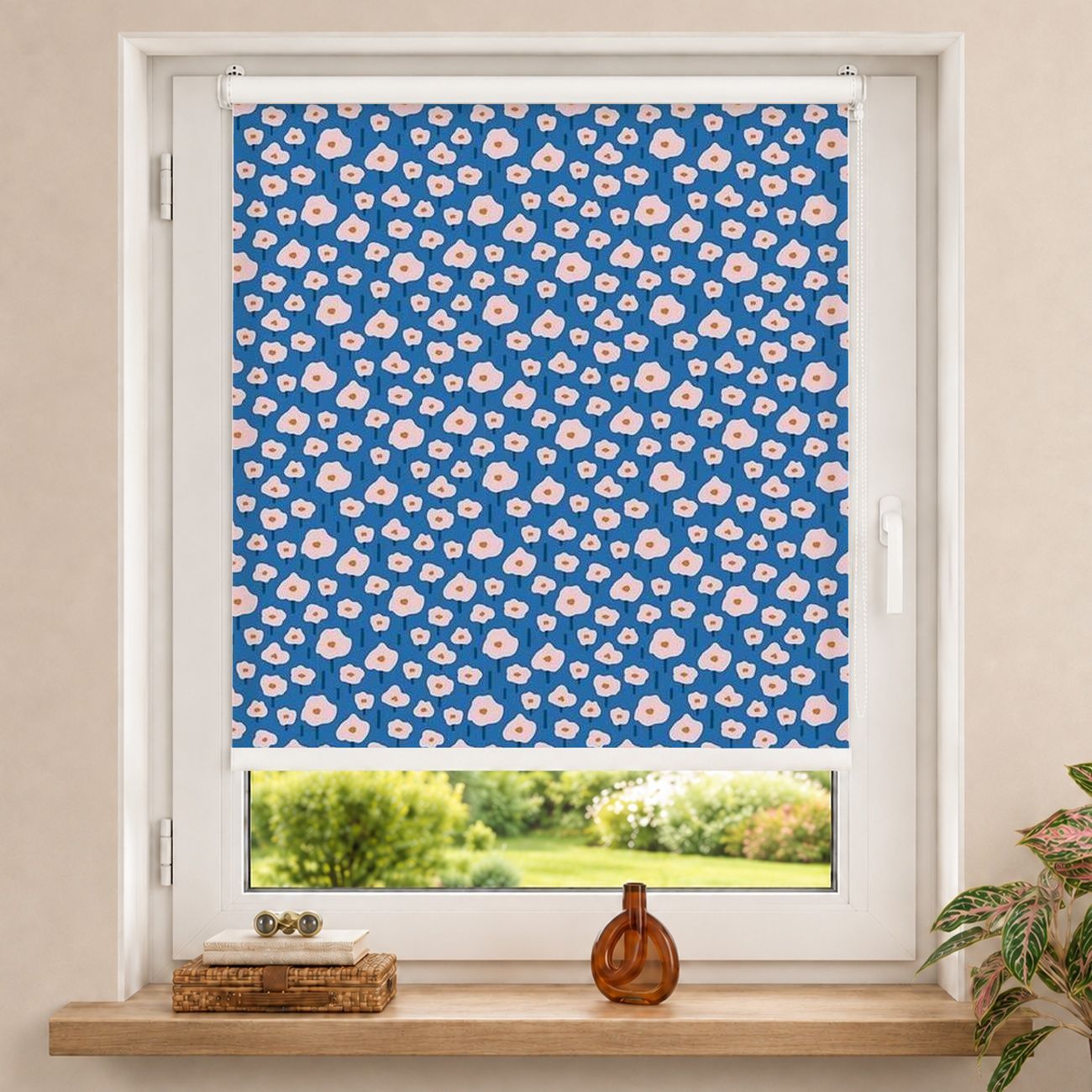 Rollo Sommerurlaub Blumenwiese auf Blau