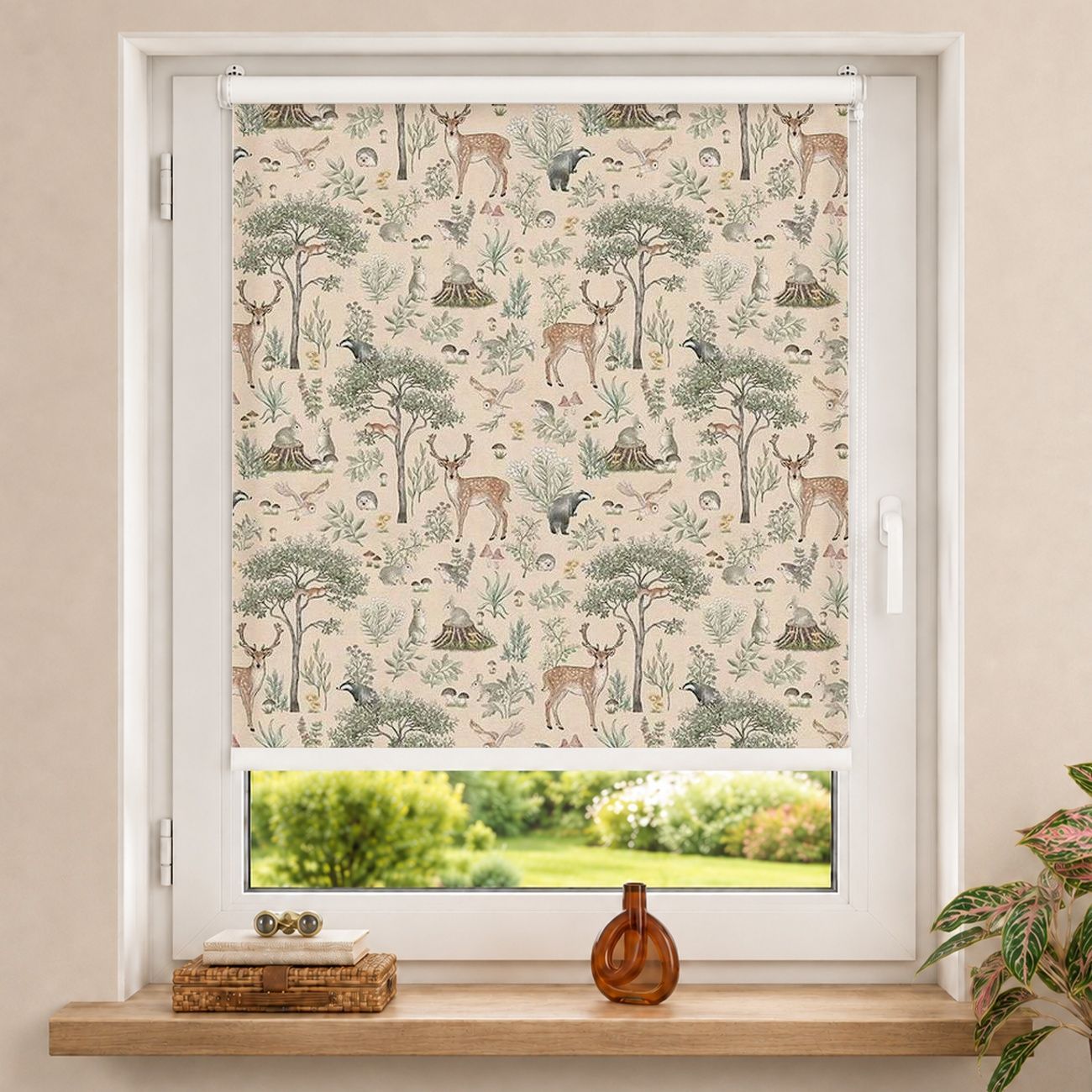 Rollo Waldtiere Bäume Muster Beige
