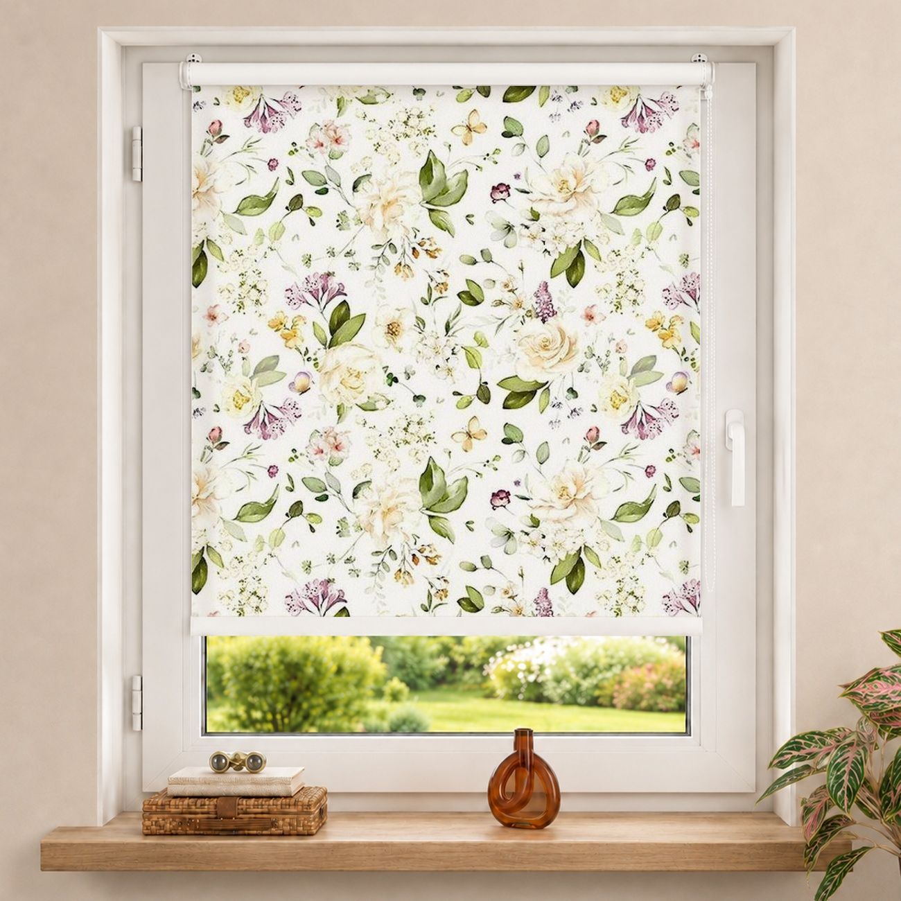 Rollo Wildblumen und Weiße Rosen Aquarell Muster