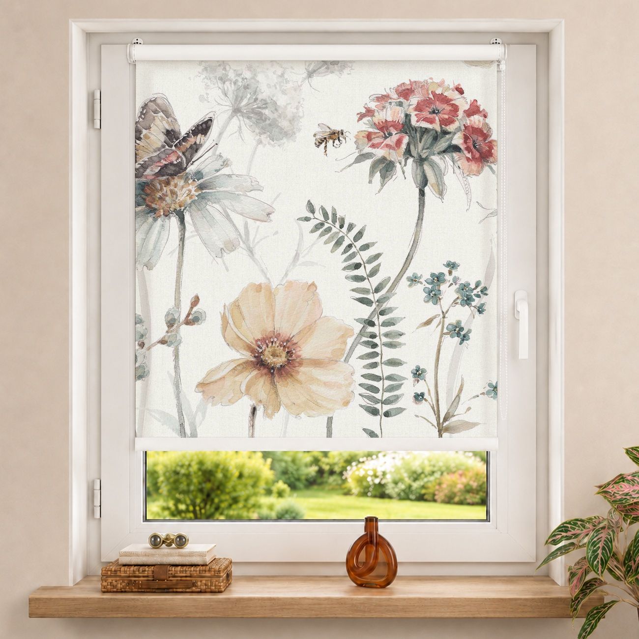 Rollo Aquarell Blumenwiese mit Schmetterlingen